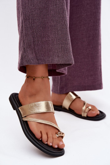 Moteriškos šlepetėssuĮjungtaturalnej Skóry su plačiais kulniukais Vinceza 66939 aukso spalvos 2