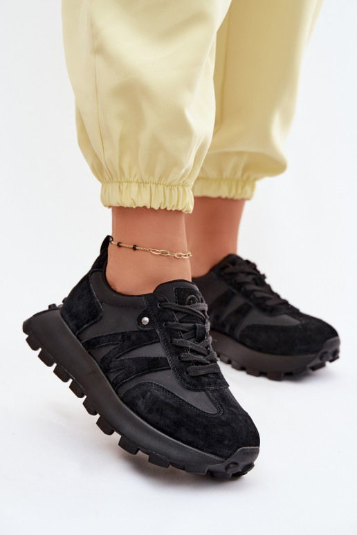 Oda iš zomšos Sneakers modelio batai Moteriškas su platforma Vinceza 41520 juodos spalvos