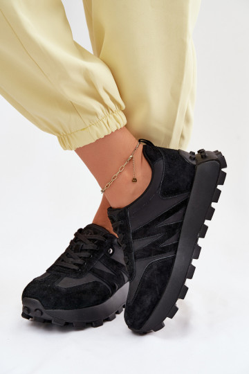 Oda iš zomšos Sneakers modelio batai Moteriškas su platforma Vinceza 41520 juodos spalvos 2