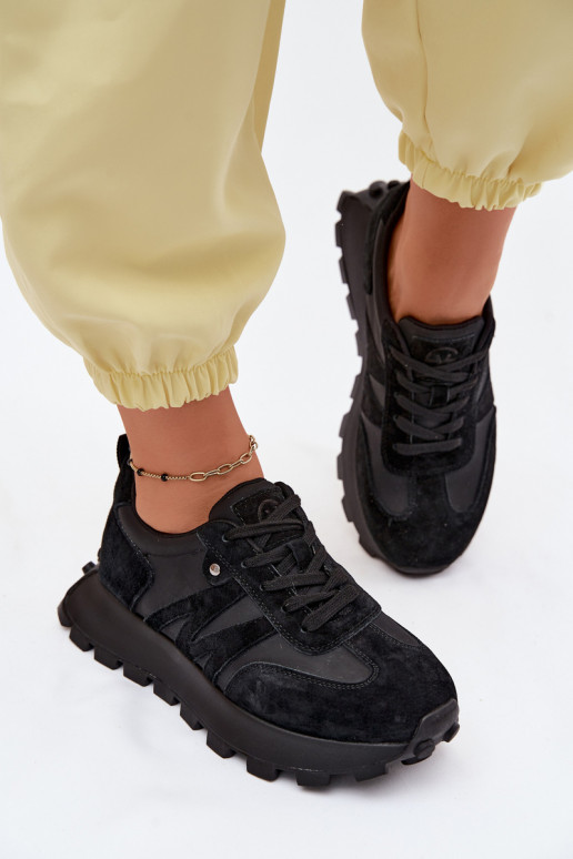 Oda iš zomšos Sneakers modelio batai Moteriškas su platforma Vinceza 41520 juodos spalvos