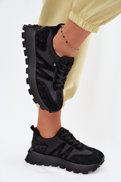 Oda iš zomšos Sneakers modelio batai Moteriškas su platforma Vinceza 41520 juodos spalvos