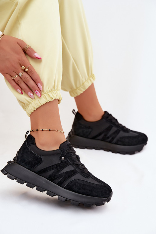 Oda iš zomšos Sneakers modelio batai Moteriškas su platforma Vinceza 41520 juodos spalvos