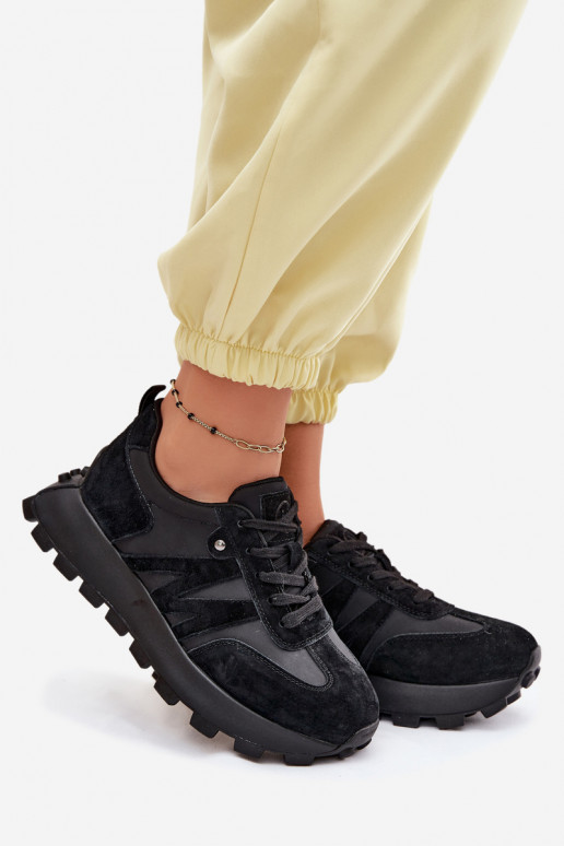 Oda iš zomšos Sneakers modelio batai Moteriškas su platforma Vinceza 41520 juodos spalvos