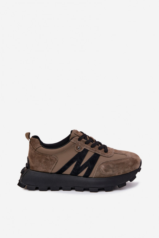 Oda iš zomšos Sneakers modelio batai Moteriškas su platforma Vinceza 41520 chaki spalvos