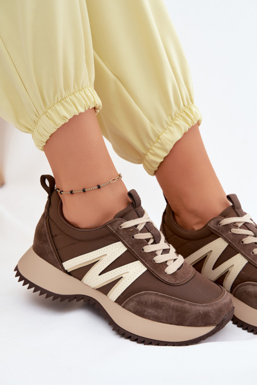 iš zomšos Sneakers modelio batai Moteriškas su platforma Vinceza 41521 rudos spalvos