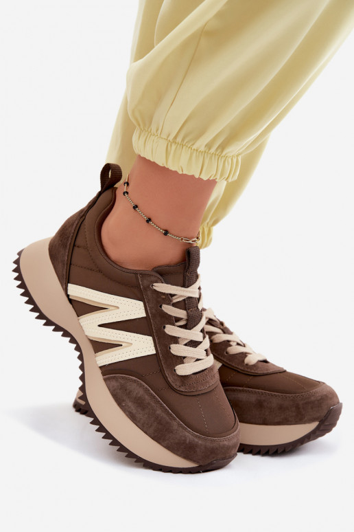 iš zomšos Sneakers modelio batai Moteriškas su platforma Vinceza 41521 rudos spalvos