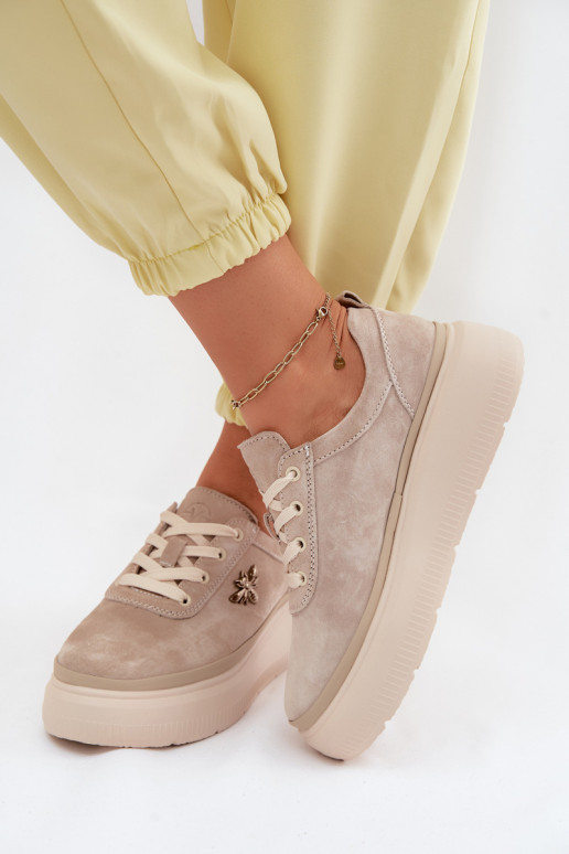 Oda iš zomšos batai Moteriškas su platforma Vinceza 41523 smėlio spalvos
