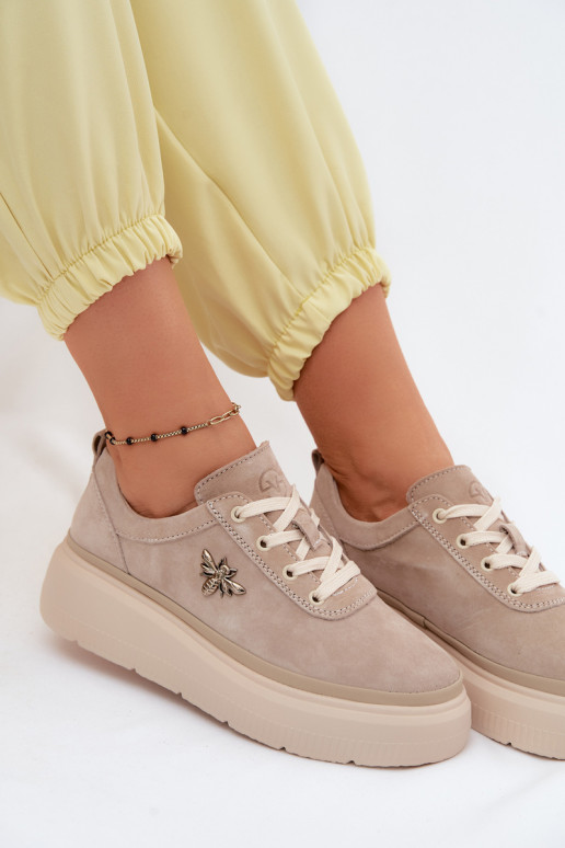 Oda iš zomšos batai Moteriškas su platforma Vinceza 41523 smėlio spalvos