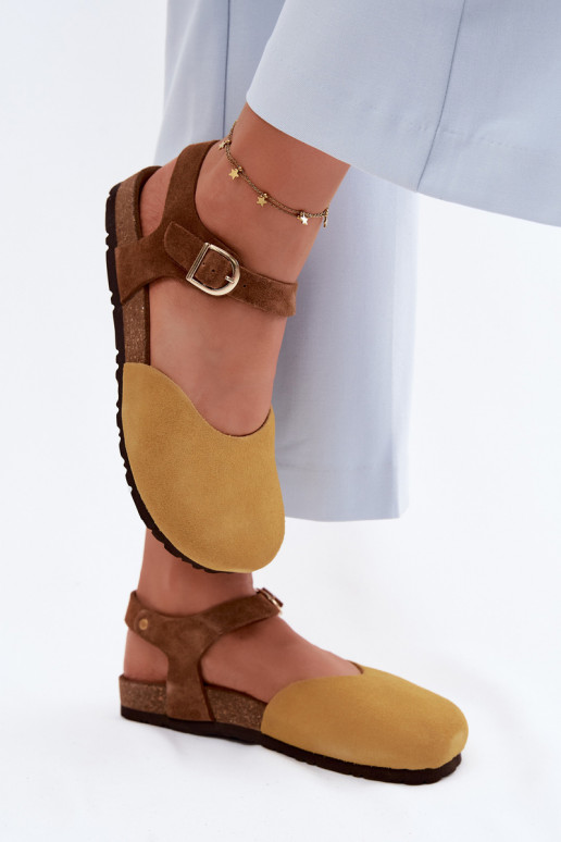 Oda Moteriškos zomšinės basutėssuZakrytymi Palcami Tai turiciejka H7365-07 geltonos spalvos