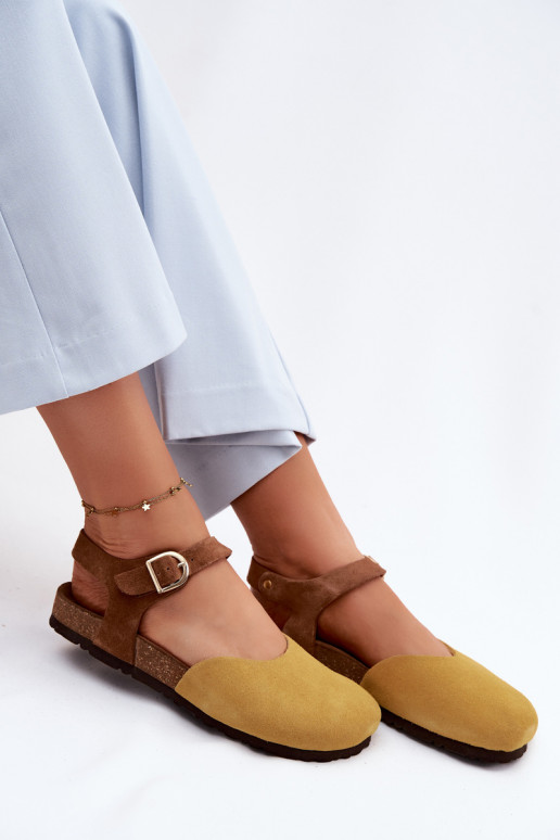 Oda Moteriškos zomšinės basutėssuZakrytymi Palcami Tai turiciejka H7365-07 geltonos spalvos