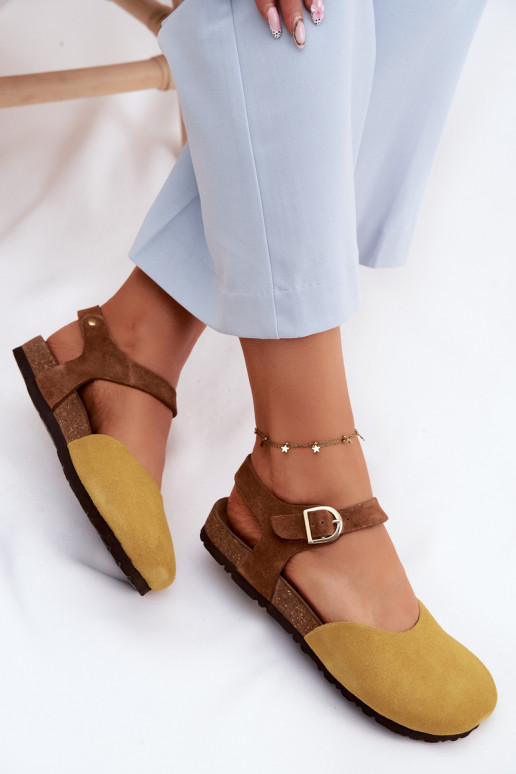 Oda Moteriškos zomšinės basutėssuZakrytymi Palcami Tai turiciejka H7365-07 geltonos spalvos