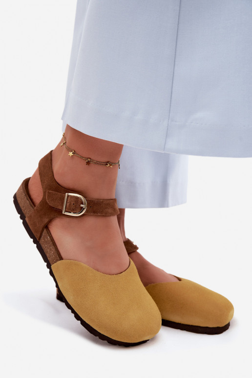 Oda Moteriškos zomšinės basutėssuZakrytymi Palcami Tai turiciejka H7365-07 geltonos spalvos