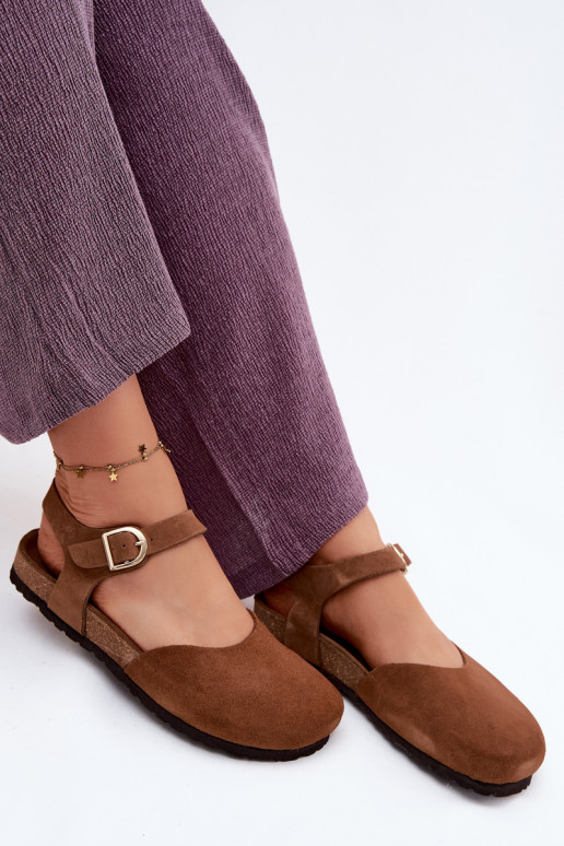 Oda Moteriškos zomšinės basutėssuZakrytymi Palcami Tai turiciejka H7365-02 rudos spalvos