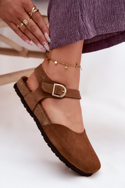 Oda Moteriškos zomšinės basutėssuZakrytymi Palcami Tai turiciejka H7365-02 rudos spalvos