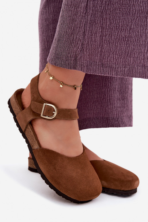 Oda Moteriškos zomšinės basutėssuZakrytymi Palcami Tai turiciejka H7365-02 rudos spalvos