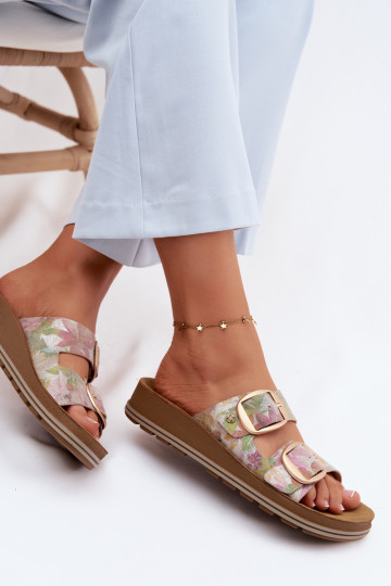 Odinės šlepetės Raštuotas su sagtimis Tai turiciejka P7537-39 įvairių spalvų