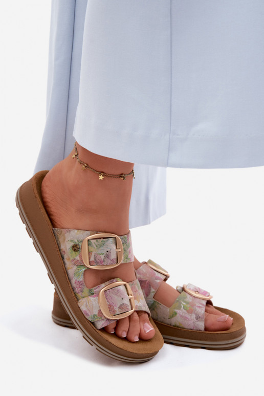 Odinės šlepetės Raštuotas su sagtimis Tai turiciejka P7537-39 įvairių spalvų