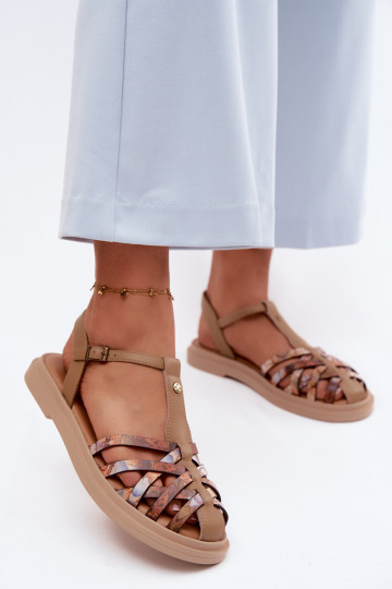 Oda Lygiapadės basutės moterims su juostelėmis Tai turiciejka K7442-04 smėlio spalvos