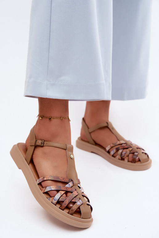 Oda Lygiapadės basutės moterims su juostelėmis Tai turiciejka K7442-04 smėlio spalvos