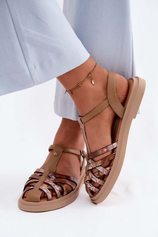 Oda Lygiapadės basutės moterims su juostelėmis Tai turiciejka K7442-04 smėlio spalvos