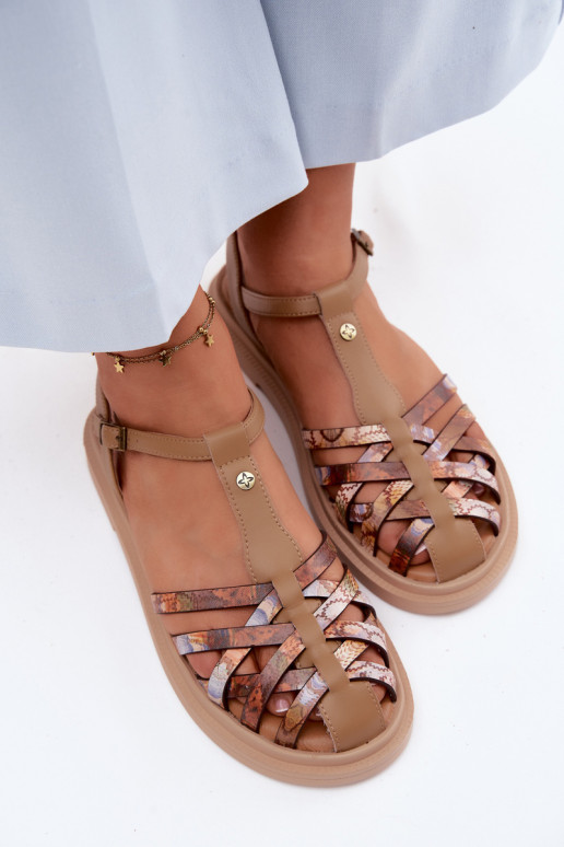 Oda Lygiapadės basutės moterims su juostelėmis Tai turiciejka K7442-04 smėlio spalvos