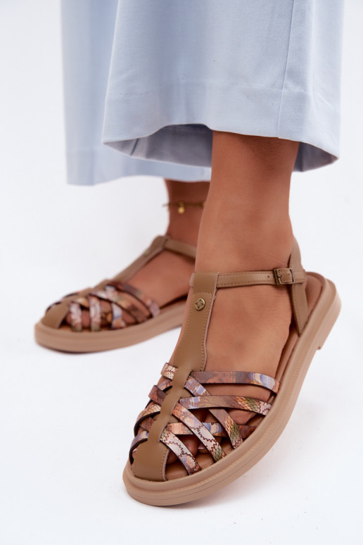 Oda Lygiapadės basutės moterims su juostelėmis Tai turiciejka K7442-04 smėlio spalvos