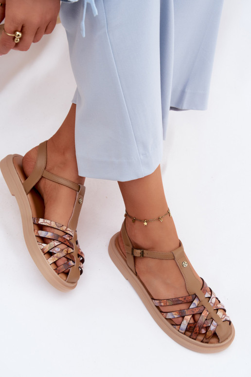 Oda Lygiapadės basutės moterims su juostelėmis Tai turiciejka K7442-04 smėlio spalvos