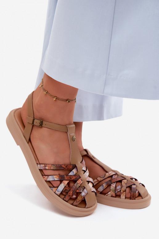 Oda Lygiapadės basutės moterims su juostelėmis Tai turiciejka K7442-04 smėlio spalvos