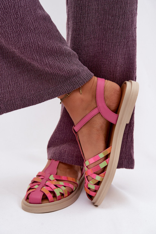 Oda Lygiapadės basutės moterims su juostelėmis Tai turiciejka K7442-15 rožinės spalvos