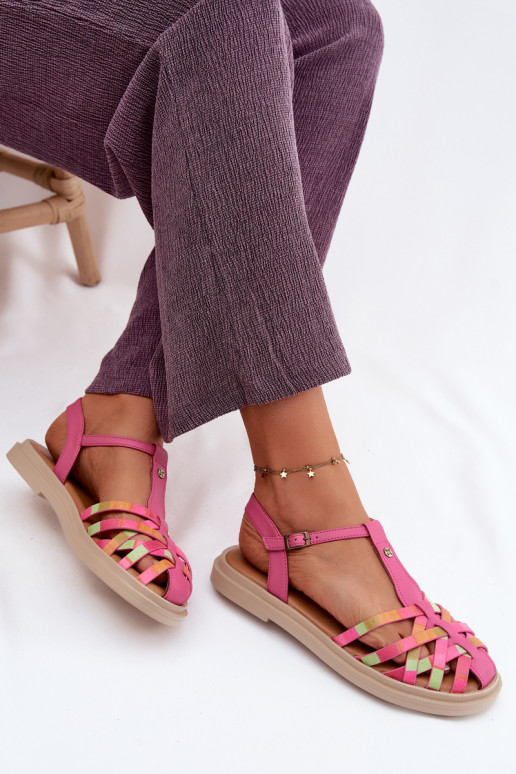 Oda Lygiapadės basutės moterims su juostelėmis Tai turiciejka K7442-15 rožinės spalvos