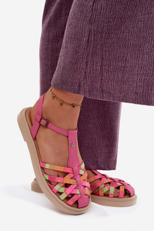 Oda Lygiapadės basutės moterims su juostelėmis Tai turiciejka K7442-15 rožinės spalvos