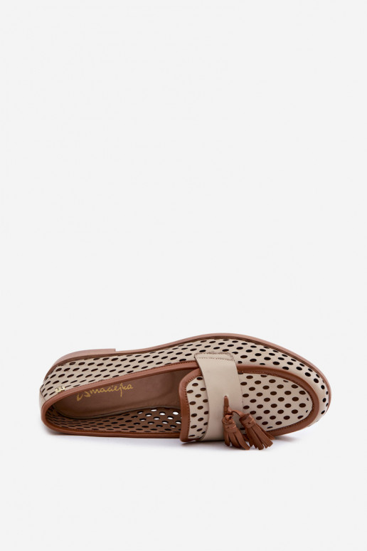 Oda su aužūro elementais batai moteriški mokasinai Tai turiciejka HJ760-14 rudos-smėlio spalvos