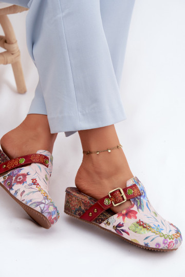 Odinės šlepetės Mule Moteriškas su platforma su gėlytėmis Tai turiciejka K7409-15 įvairių spalvų