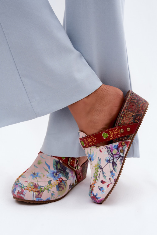 Odinės šlepetės Mule Moteriškas su platforma su gėlytėmis Tai turiciejka K7409-15 įvairių spalvų