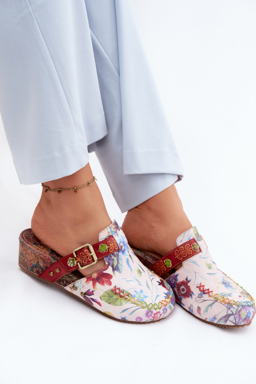 Odinės šlepetės Mule Moteriškas su platforma su gėlytėmis Tai turiciejka K7409-15 įvairių spalvų