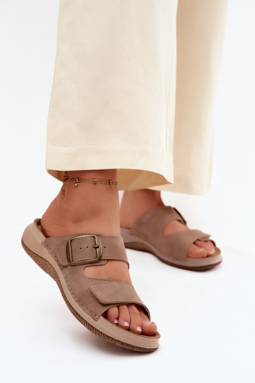 Moteriškos šlepetės su sagtimis I su limpančiu užsegimuem INBLU LL000006 rudos spalvos 2