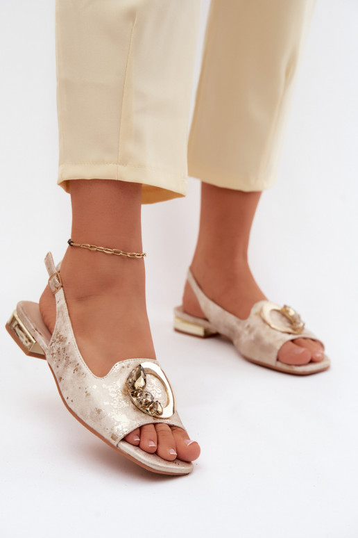 Lygiapadės basutės moterims su ornamentais S.Barski KV61-6024 aukso spalvos
