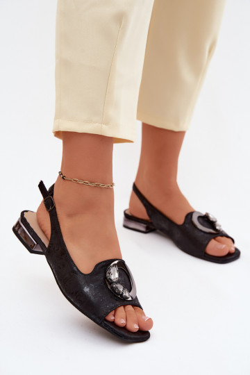 Lygiapadės basutės moterims su ornamentais S.Barski KV61-6024 juodos spalvos