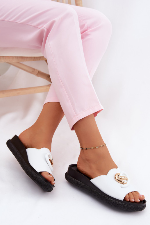 Odinės šlepetės Su puošniais Detalem S.Barski KV61-6046 baltos spalvos