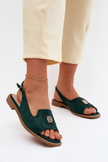 Moteriškos basutės su plačiais kulniukais Su puošniais Detalem S.Barski KV61-6015 žalios spalvos 2