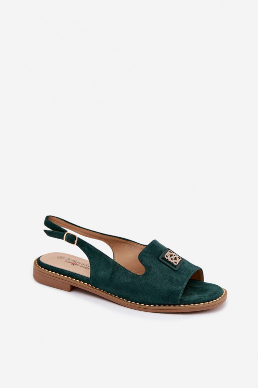 Moteriškos basutės su plačiais kulniukais Su puošniais Detalem S.Barski KV61-6015 žalios spalvos