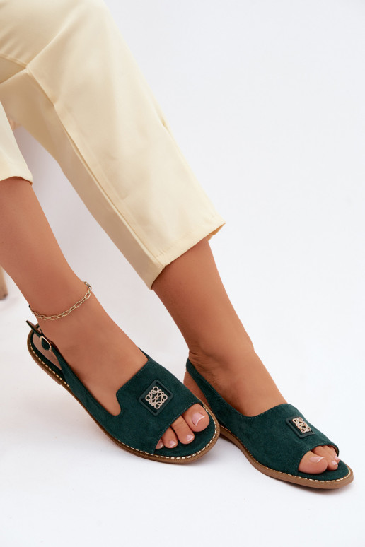 Moteriškos basutės su plačiais kulniukais Su puošniais Detalem S.Barski KV61-6015 žalios spalvos