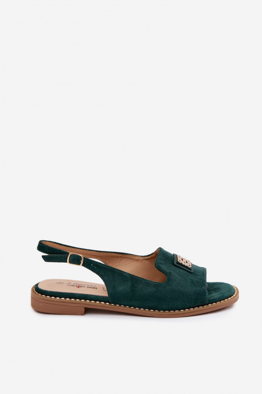 Moteriškos basutės su plačiais kulniukais Su puošniais Detalem S.Barski KV61-6015 žalios spalvos