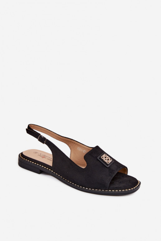 Moteriškos basutės su plačiais kulniukais Su puošniais Detalem S.Barski KV61-6015 juodos spalvos