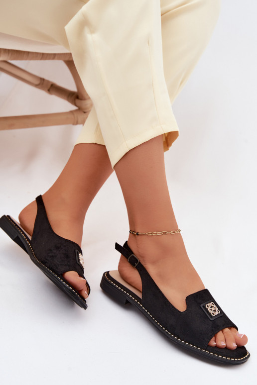 Moteriškos basutės su plačiais kulniukais Su puošniais Detalem S.Barski KV61-6015 juodos spalvos