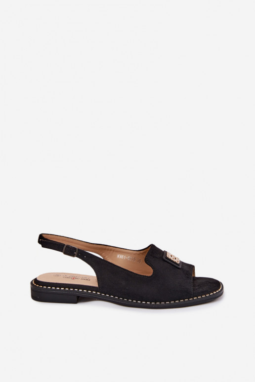 Moteriškos basutės su plačiais kulniukais Su puošniais Detalem S.Barski KV61-6015 juodos spalvos