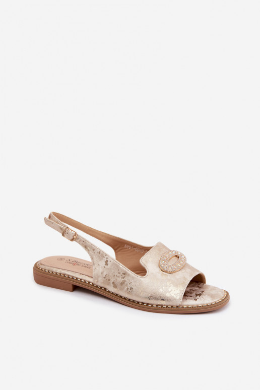 Lygiapadės basutės moterims su ornamentais S.Barski KV61-6040 aukso spalvos