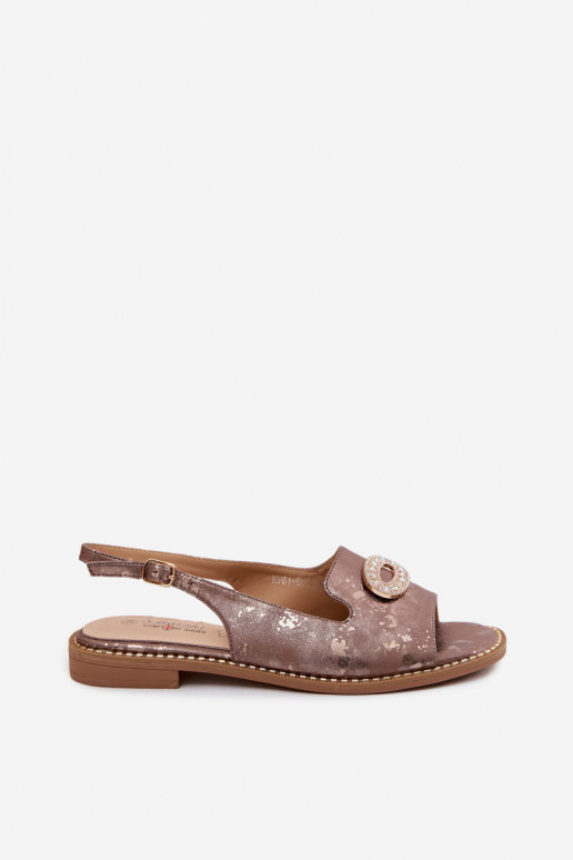 Lygiapadės basutės moterims su ornamentais S.Barski KV61-6040 rudos spalvos