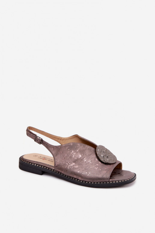 Moteriškos basutės su plačiais kulniukais su ornamentais S.Barski KV61-6035 pilkos spalvos