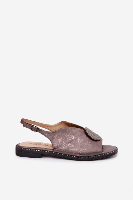 Moteriškos basutės su plačiais kulniukais su ornamentais S.Barski KV61-6035 pilkos spalvos